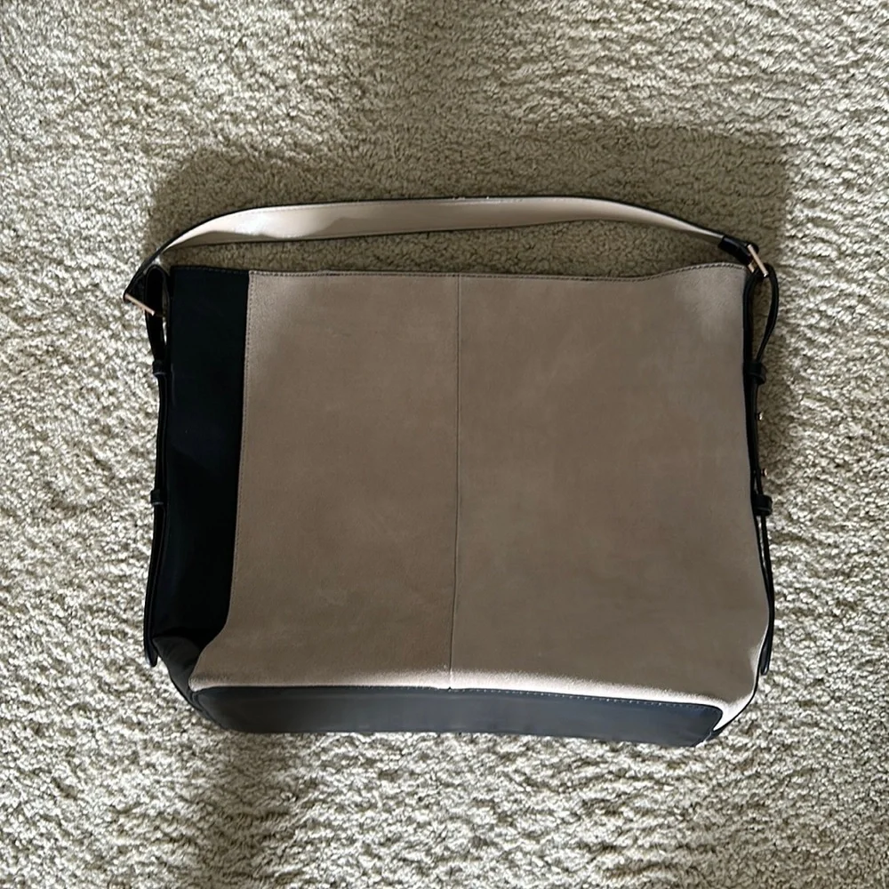 Great condition faux suede and faux leather, H&M shoulder bag, tan and black